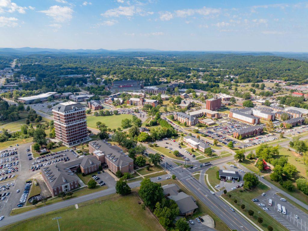 An overview of Jacksonville State University campus.